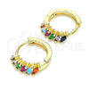 Argolla Huggie 02.210.0650.5.15 Oro Laminado, con Multicolor Zirconia Cubica, Pulido, Tono Dorado
