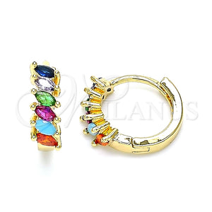 Argolla Huggie 02.210.0650.5.15 Oro Laminado, con Multicolor Zirconia Cubica, Pulido, Tono Dorado