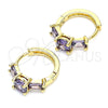 Argolla Huggie 02.210.0651.3.15 Oro Laminado, Diseño de Baguette, con Amatista Zirconia Cubica, Pulido, Tono Dorado