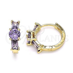 Argolla Huggie 02.210.0651.3.15 Oro Laminado, Diseño de Baguette, con Amatista Zirconia Cubica, Pulido, Tono Dorado