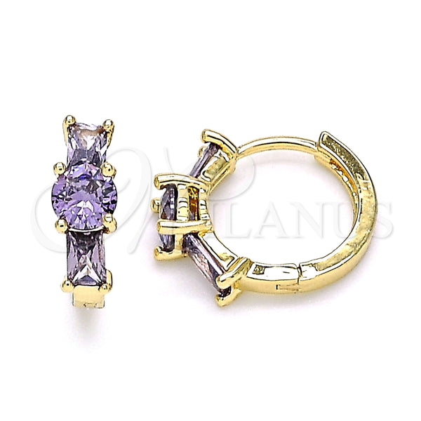 Argolla Huggie 02.210.0651.3.15 Oro Laminado, Diseño de Baguette, con Amatista Zirconia Cubica, Pulido, Tono Dorado