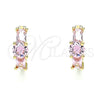 Argolla Huggie 02.210.0651.4.15 Oro Laminado, Diseño de Baguette, con Rosado Zirconia Cubica, Pulido, Tono Dorado