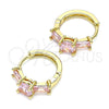 Argolla Huggie 02.210.0651.4.15 Oro Laminado, Diseño de Baguette, con Rosado Zirconia Cubica, Pulido, Tono Dorado