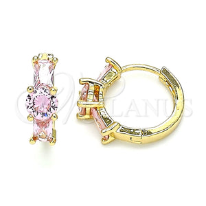 Argolla Huggie 02.210.0651.4.15 Oro Laminado, Diseño de Baguette, con Rosado Zirconia Cubica, Pulido, Tono Dorado