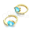Argolla Huggie 02.210.0652.2.15 Oro Laminado, Diseño de Corazón, con Aqua Azul and Blanca Zirconia Cubica, Pulido, Tono Dorado
