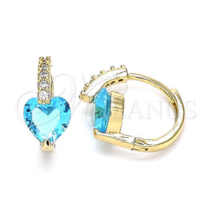 Argolla Huggie 02.210.0652.2.15 Oro Laminado, Diseño de Corazón, con Aqua Azul and Blanca Zirconia Cubica, Pulido, Tono Dorado