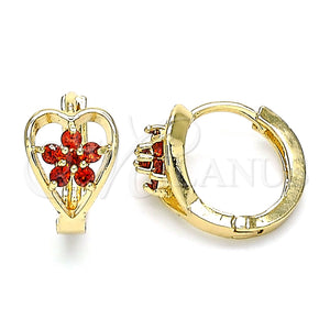 Argolla Huggie 02.210.0653.15 Oro Laminado, Diseño de Flor y Corazón, con Granate Zirconia Cubica, Pulido, Tono Dorado
