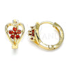 Argolla Huggie 02.210.0653.15 Oro Laminado, Diseño de Flor y Corazón, con Granate Zirconia Cubica, Pulido, Tono Dorado