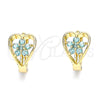 Argolla Huggie 02.210.0653.1.15 Oro Laminado, Diseño de Flor y Corazón, con Aqua Azul Zirconia Cubica, Pulido, Tono Dorado