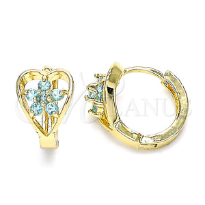 Argolla Huggie 02.210.0653.1.15 Oro Laminado, Diseño de Flor y Corazón, con Aqua Azul Zirconia Cubica, Pulido, Tono Dorado