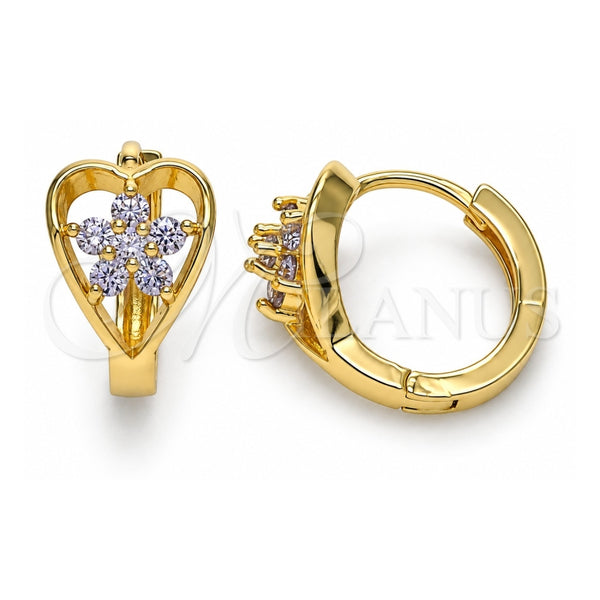 Argolla Huggie 02.210.0653.2.15 Oro Laminado, Diseño de Flor, con Zirconia Cubica Amatista, Pulido, Tono Dorado