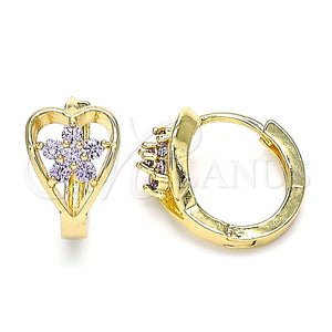 Argolla Huggie 02.210.0653.2.15 Oro Laminado, Diseño de Flor, con Amatista Zirconia Cubica, Pulido, Tono Dorado