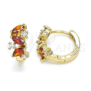 Argolla Huggie 02.210.0655.15 Oro Laminado, Diseño de Oja, con Granate and Blanca Zirconia Cubica, Pulido, Tono Dorado