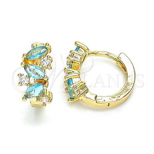 Argolla Huggie 02.210.0655.1.15 Oro Laminado, Diseño de Oja, con Aqua Azul and Blanca Zirconia Cubica, Pulido, Tono Dorado
