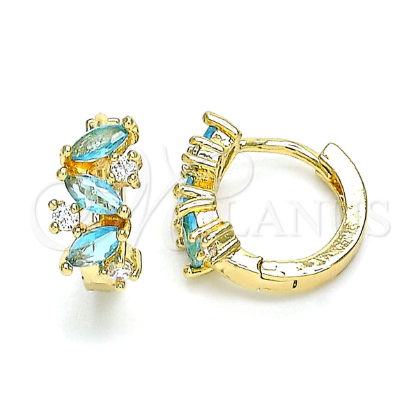 Argolla Huggie 02.210.0655.1.15 Oro Laminado, Diseño de Oja, con Aqua Azul and Blanca Zirconia Cubica, Pulido, Tono Dorado