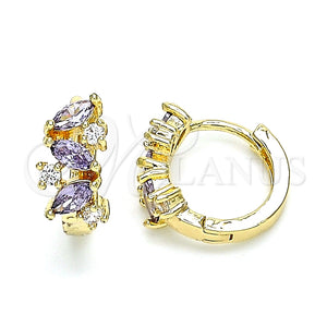Argolla Huggie 02.210.0655.2.15 Oro Laminado, Diseño de Oja, con Amatista and Blanca Zirconia Cubica, Pulido, Tono Dorado