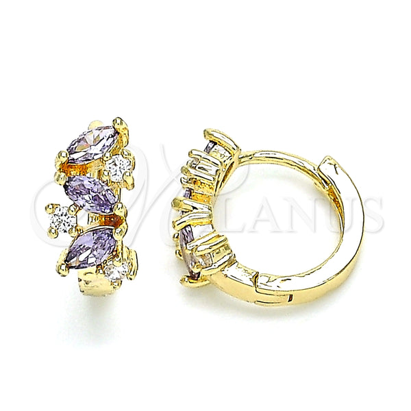 Argolla Huggie 02.210.0655.2.15 Oro Laminado, Diseño de Oja, con Amatista and Blanca Zirconia Cubica, Pulido, Tono Dorado