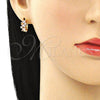 Argolla Huggie 02.210.0655.3.15 Oro Laminado, Diseño de Oja, con Rosado and Blanca Zirconia Cubica, Pulido, Tono Dorado