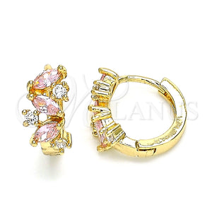 Argolla Huggie 02.210.0655.3.15 Oro Laminado, Diseño de Oja, con Rosado and Blanca Zirconia Cubica, Pulido, Tono Dorado