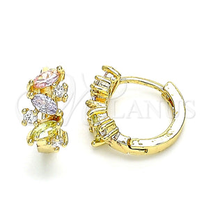 Argolla Huggie 02.210.0655.4.15 Oro Laminado, Diseño de Oja, con Multicolor Zirconia Cubica, Pulido, Tono Dorado