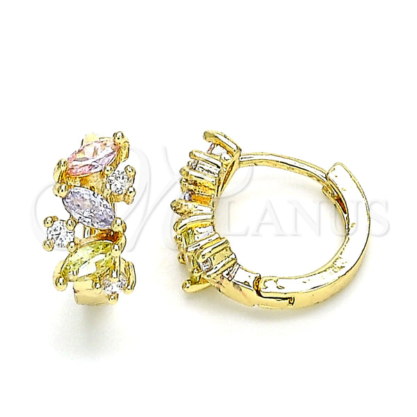 Argolla Huggie 02.210.0655.4.15 Oro Laminado, Diseño de Oja, con Multicolor Zirconia Cubica, Pulido, Tono Dorado