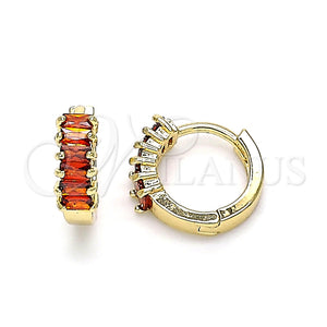 Argolla Huggie 02.210.0656.12 Oro Laminado, Diseño de Baguette, con Granate Zirconia Cubica, Pulido, Tono Dorado