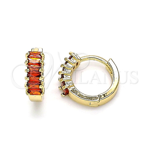 Argolla Huggie 02.210.0656.12 Oro Laminado, Diseño de Baguette, con Granate Zirconia Cubica, Pulido, Tono Dorado