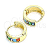 Argolla Huggie 02.210.0657.1.15 Oro Laminado, Diseño de Baguette, con Multicolor Zirconia Cubica, Pulido, Tono Dorado