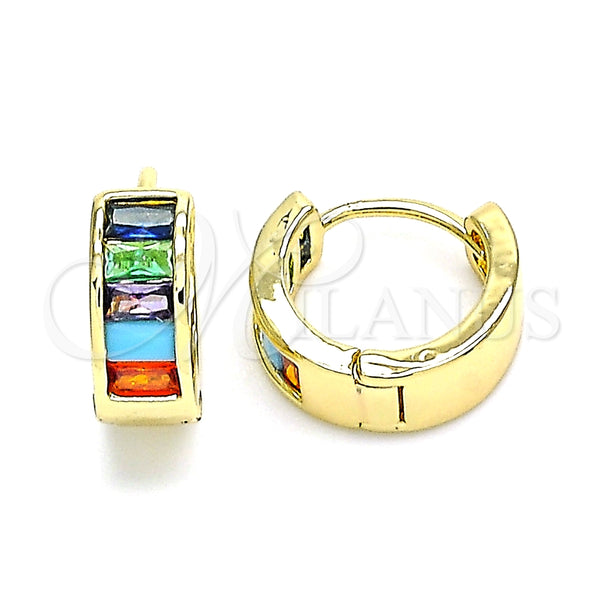 Argolla Huggie 02.210.0657.1.15 Oro Laminado, Diseño de Baguette, con Multicolor Zirconia Cubica, Pulido, Tono Dorado