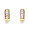 Argolla Huggie 02.210.0657.2.15 Oro Laminado, Diseño de Baguette, con Rosado Zirconia Cubica, Pulido, Tono Dorado