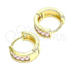 Argolla Huggie 02.210.0657.2.15 Oro Laminado, Diseño de Baguette, con Rosado Zirconia Cubica, Pulido, Tono Dorado