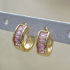 Argolla Huggie 02.210.0657.2.15 Oro Laminado, Diseño de Baguette, con Rosado Zirconia Cubica, Pulido, Tono Dorado