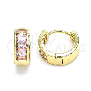 Argolla Huggie 02.210.0657.2.15 Oro Laminado, Diseño de Baguette, con Rosado Zirconia Cubica, Pulido, Tono Dorado