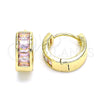 Argolla Huggie 02.210.0657.2.15 Oro Laminado, Diseño de Baguette, con Rosado Zirconia Cubica, Pulido, Tono Dorado