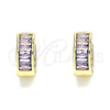 Argolla Huggie 02.210.0657.3.15 Oro Laminado, Diseño de Baguette, con Amatista Zirconia Cubica, Pulido, Tono Dorado