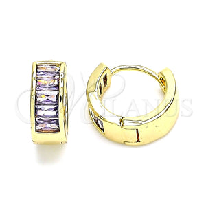 Argolla Huggie 02.210.0657.3.15 Oro Laminado, Diseño de Baguette, con Amatista Zirconia Cubica, Pulido, Tono Dorado