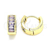 Argolla Huggie 02.210.0657.3.15 Oro Laminado, Diseño de Baguette, con Amatista Zirconia Cubica, Pulido, Tono Dorado