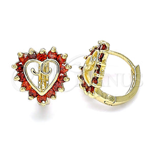 Argolla Huggie 02.210.0658.12 Oro Laminado, Diseño de Corazón, con Granate Zirconia Cubica, Pulido, Tono Dorado