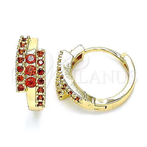 Argolla Huggie 02.210.0661.1.15 Oro Laminado, con Granate Zirconia Cubica, Pulido, Tono Dorado