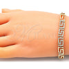 Pulsera Elegante 03.283.0056.07 Oro Laminado, Diseño de Llave Griega, con Micro Pave Blanca, Pulido, Tono Dorado (Grosor 07 MM, 7 Pulgadas de Largo)