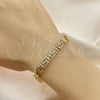 Pulsera Elegante 03.283.0056.07 Oro Laminado, Diseño de Llave Griega, con Micro Pave Blanca, Pulido, Tono Dorado (Grosor 07 MM, 7 Pulgadas de Largo)