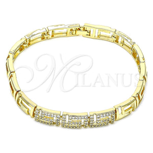 Pulsera Elegante 03.283.0056.07 Oro Laminado, Diseño de Llave Griega, con Micro Pave Blanca, Pulido, Tono Dorado (Grosor 07 MM, 7 Pulgadas de Largo)