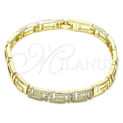 Pulsera Elegante 03.283.0056.07 Oro Laminado, Diseño de Llave Griega, con Micro Pave Blanca, Pulido, Tono Dorado (Grosor 07 MM, 7 Pulgadas de Largo)