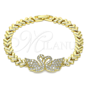 Pulsera Elegante 03.283.0060.07 Oro Laminado, Diseño de Cisne y Corazón, con Blanca Micro Pave, Pulido, Tono Dorado (07 MM Thickness, 7 Inches Length)