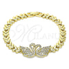 Pulsera Elegante 03.283.0060.07 Oro Laminado, Diseño de Cisne y Corazón, con Blanca Micro Pave, Pulido, Tono Dorado (07 MM Thickness, 7 Inches Length)