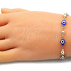 Pulsera Bolo Ajustable 03.213.0142.1.10 Oro Laminado, Diseño de Mano de Dios, Esmaltado Azul, Tono Dorado (01 MM Thickness, 10 Inches Length)