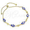 Pulsera Bolo Ajustable 03.213.0142.1.10 Oro Laminado, Diseño de Mano de Dios, Esmaltado Azul, Tono Dorado (01 MM Thickness, 10 Inches Length)