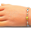 Pulsera Bolo Ajustable 03.213.0142.2.10 Oro Laminado, Diseño de Mano de Dios, Esmaltado Multicolor, Tono Dorado (01 MM Thickness, 10 Inches Length)