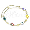 Pulsera Bolo Ajustable 03.213.0142.2.10 Oro Laminado, Diseño de Mano de Dios, Esmaltado Multicolor, Tono Dorado (01 MM Thickness, 10 Inches Length)
