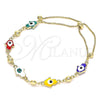 Pulsera Bolo Ajustable 03.213.0142.2.10 Oro Laminado, Diseño de Mano de Dios, Esmaltado Multicolor, Tono Dorado (01 MM Thickness, 10 Inches Length)